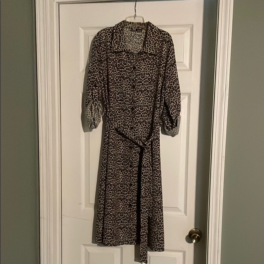 Leopard Print shirt Dress with belt size medium